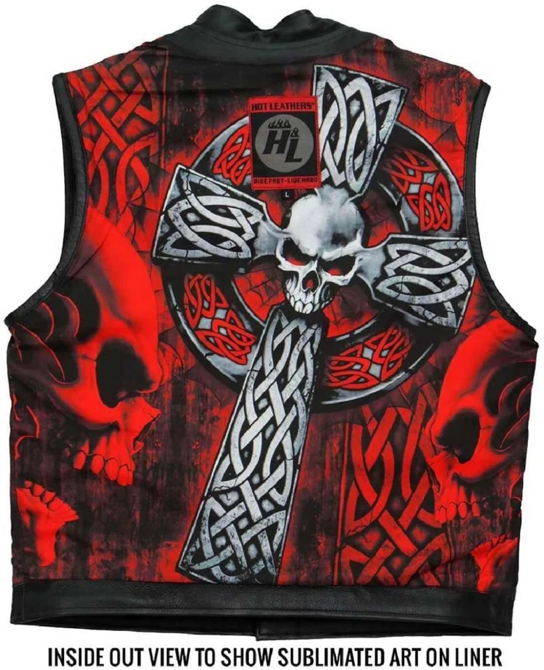 Hot Leathers VSM1051 Men's Black Celtic Cross Motorcycle Club Leather Biker Vest - Image 3 of 4