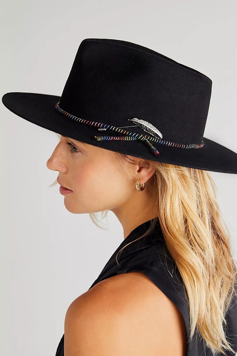 Voughn & Co Free People Faith Feather Black Felt Hat Sz M Voughn & Co Free People Faith Feather Black Felt Hat Sz M main image 4