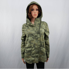 So Utility Camo Jacket Full Zip Up Snap Hoodie Army Green Lightweight Cotton L