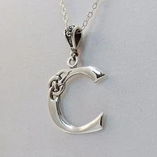 Celtic Initial Letter C Necklace - 925 Sterling Silver - Celtic Knot Initial 