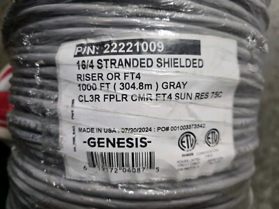 50ft Genesis 16/4 Stranded Wire Shielded Riser Cable 22221009  Gray