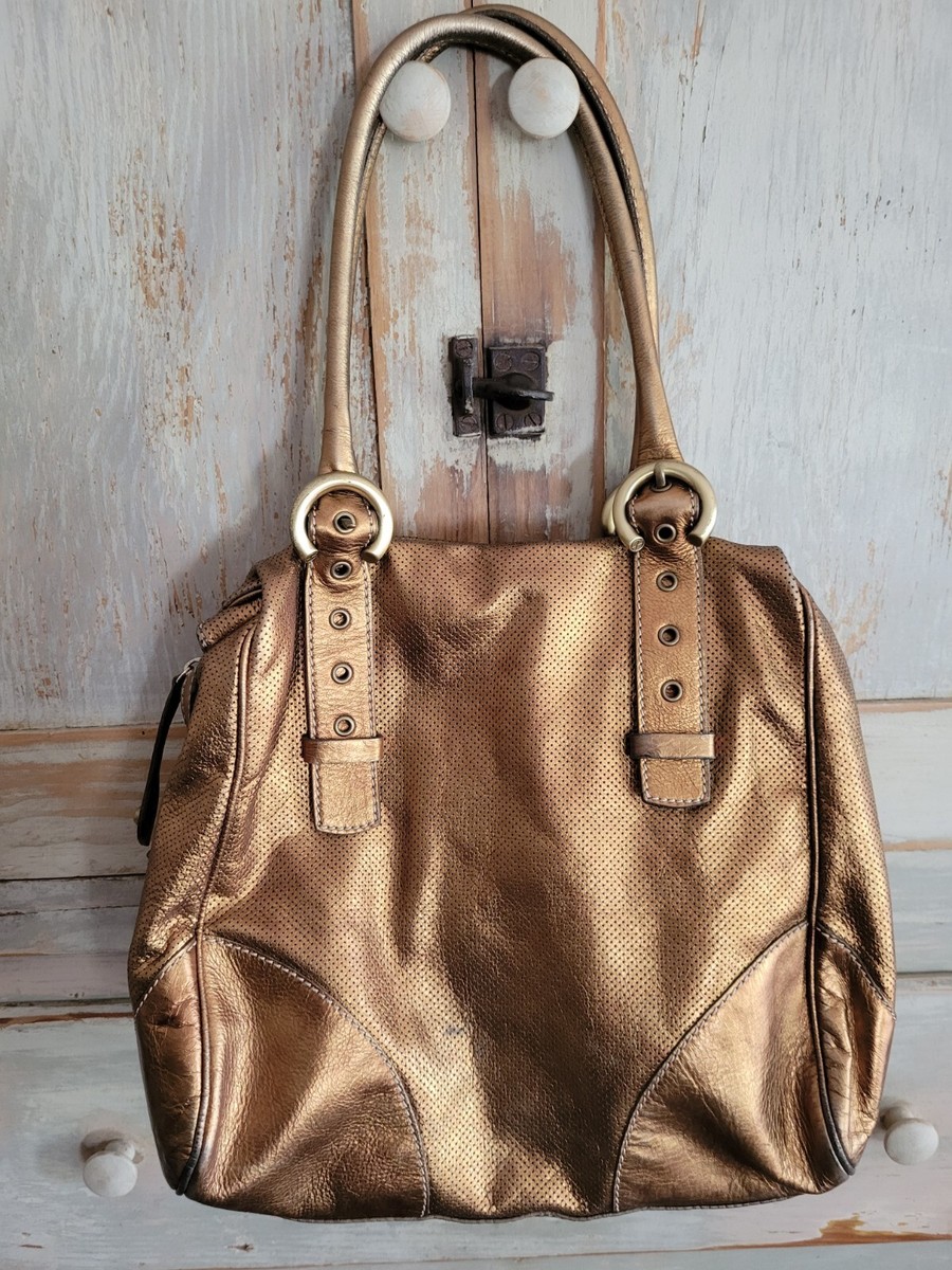 Francesco Biasia Metallic Copper Bronze leather handbag Purse Tote