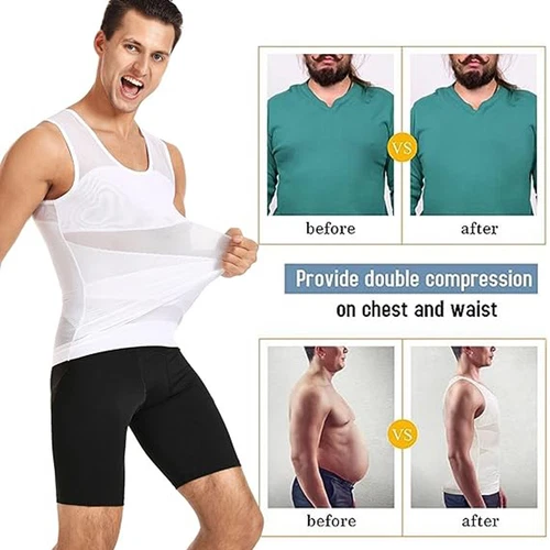 MENS SLIMMING BODY SHAPER BELLY CHEST COMPRESSION VEST GIRDLE SHIRT TANK TOP - Picture 9 of 29
