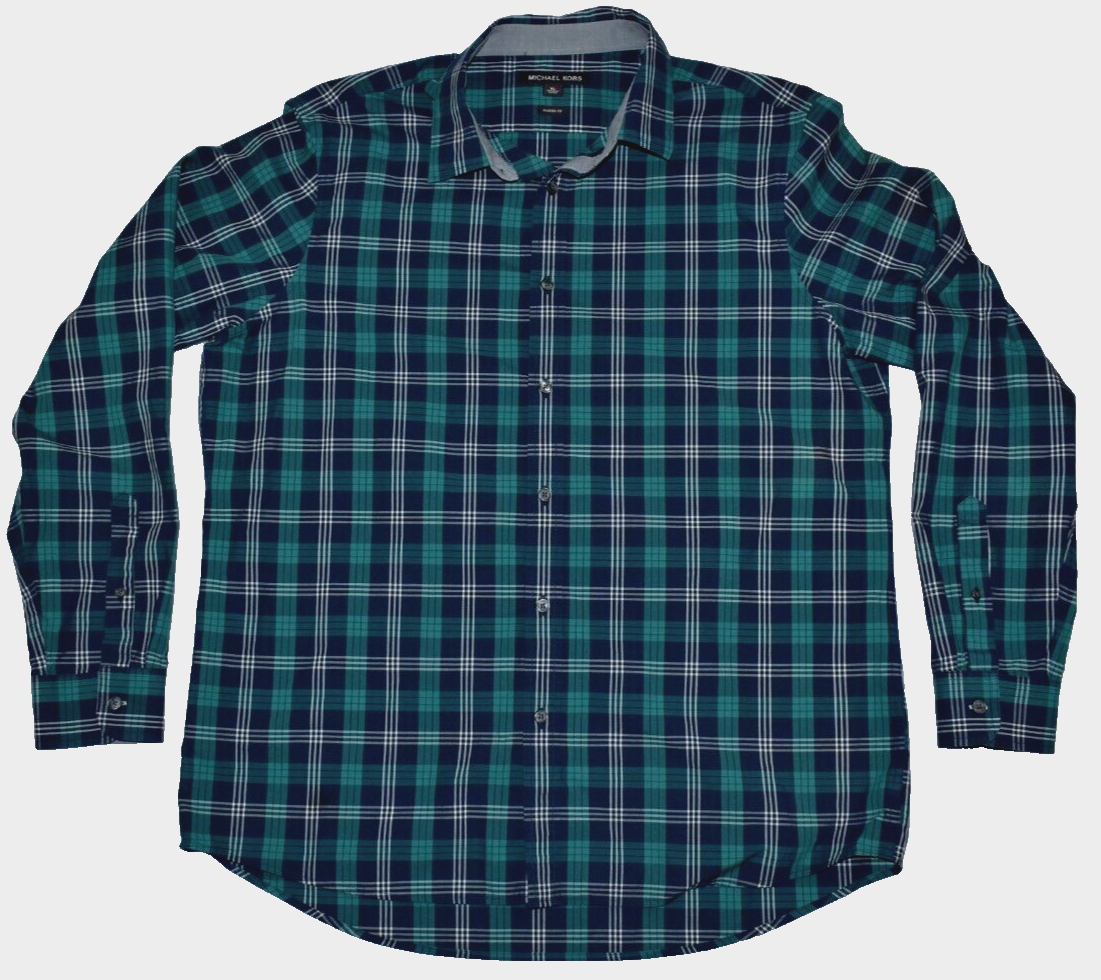 Camicia uomo Michael Kors taglia XL abbottonata quadri verde manica lunga colletto