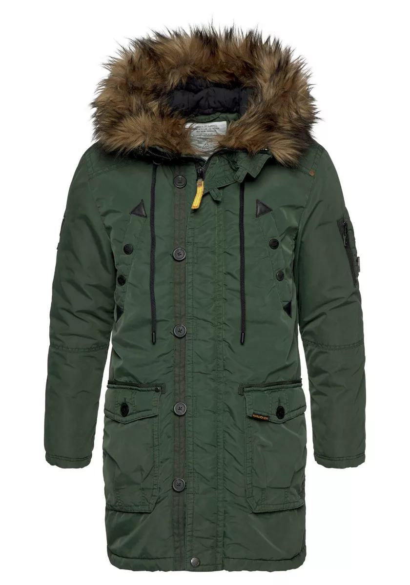 Rusteloosheid Standaard Luidspreker Khujo "Ferries" Men's Winter Jacket Parka Anorak Fur Hooded Olive Green New  | eBay