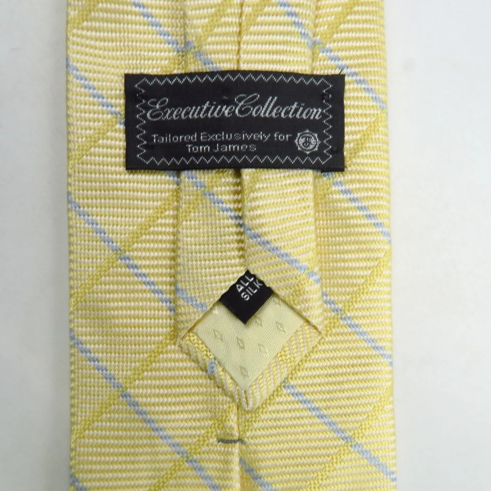 Coleção Executiva Tom James Gravata Masculina Amarelo Azul Tecido Xadrez 57x3,75 - Imagem 3 de 4