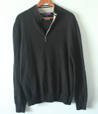 Alan Flusser Cashmere Sweater 1/4 Zip Black Warm 100% Cashmere 