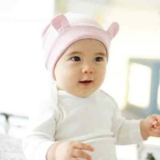 Baby Toddler Cotton Beanie Hat for Spring Autumn with bunny ears - Pink