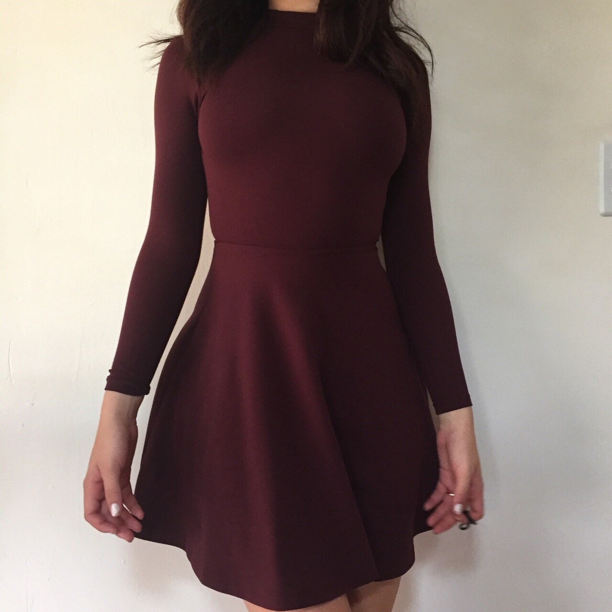 Long American Apparel Skater Dress NWT American Apparel Maroon Violette  Skater Dress Back XS Open Back Maroon