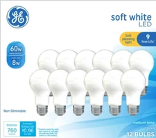 GE LED Light Bulbs, 60 Watt,Soft White,A19 Bulbs,Medium Base,Frosted Finish,12pk