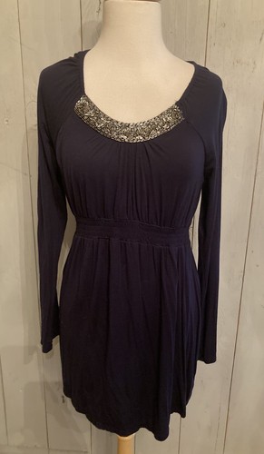 A PEA IN THE POD Womens Long Sleeve Navy Sequin Maternity Modal Dress S-M - Picture 3 of 7