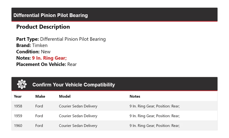 For 58-60 Ford Courier Sedan Delivery Differential Pinion Pilot Bearing Timken - Image 2 of 4