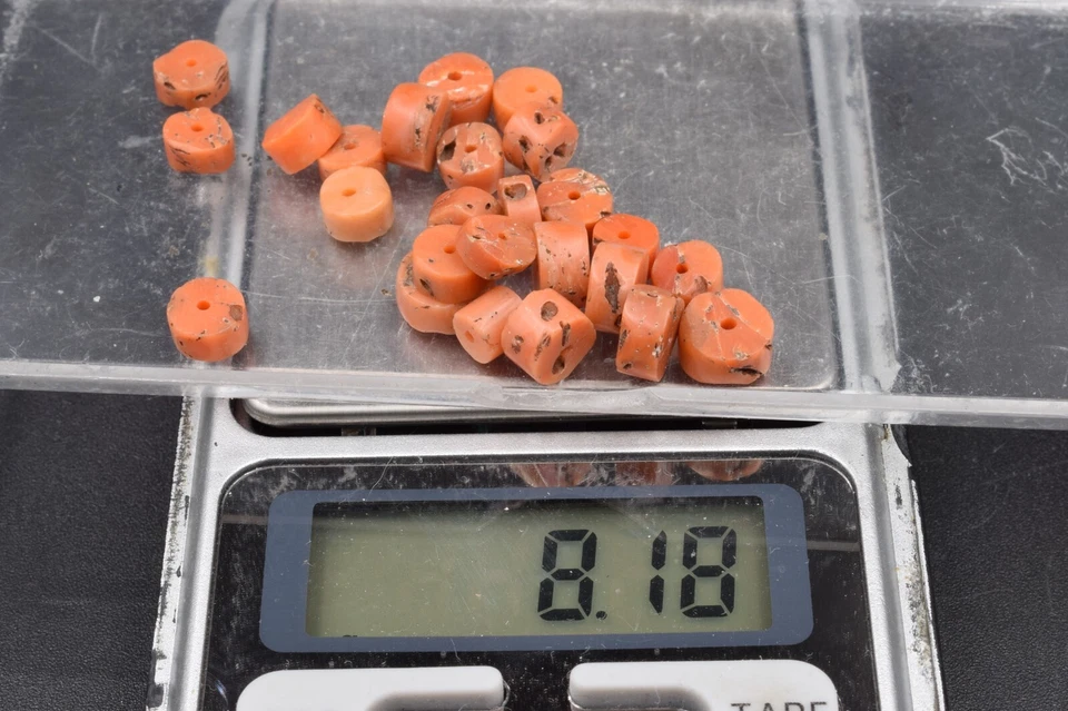 CONTAS DE CORAL TUNDYED antigas salmão vintage mediterrâneo TIBETANO Japão Mala Chung dZi - Imagem 2 de 4