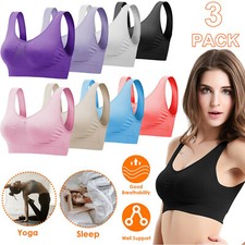 3Pack Sport Bras Seamless Wire-Free Weight Support Tank Sports Yoga Sleep Bras