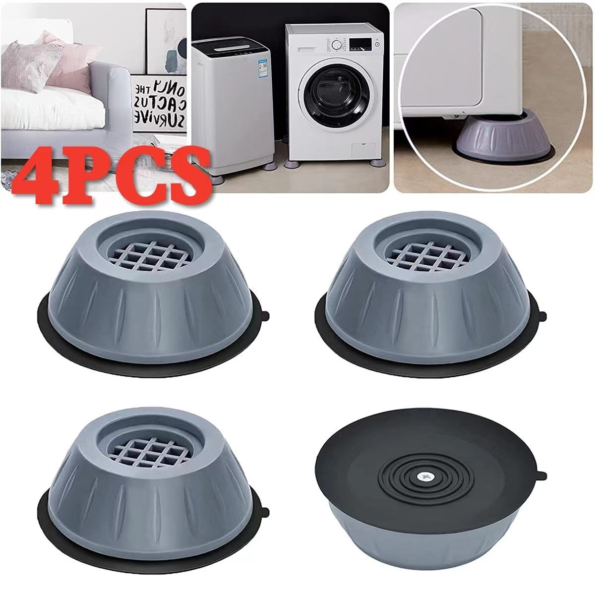 4PCS Supporto Lavatrice Antivibrazione Piedini in Gomma Antiscivolo Base Pastiglie Tappetino