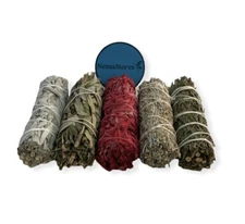 5 pcs Smudge Sampler of 4 different Sages and Cedar 4" Bundles #JC-209 (1 Kit)