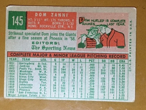 1959 Topps Baseball Singles - Nos 1-299 - Pick Your Card - Complete Your Set - - Bild 275 von 487