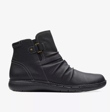 Clarks Ladies * UN LOOP TOP * Black Leather WIDE-FIT Ankle Boots UK 5 E/EU 38