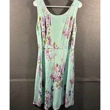 rabbit women silk dress 12 large mint floral graduation wedding event mother 