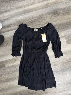Scotch & Soda Black Off-The-Shoulder Smocked Waist Ruffle Dress
