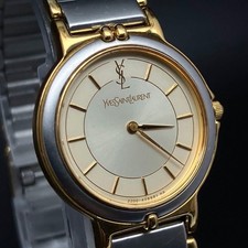 Yves Saint Laurent Ladies Quartz Watch Silver Gold 23mm Used