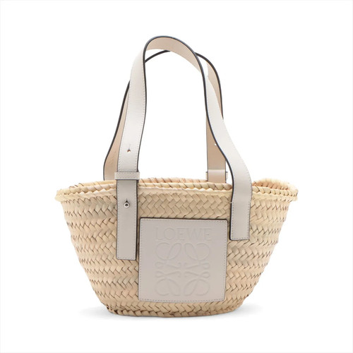 Loewe Basket small Raffia x leather Straw bag Beige x white