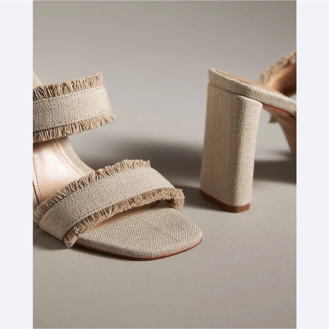Schutz Beige Women's Strappy Fringe Slide Sandals Block Heel Leather Slip On 7.5