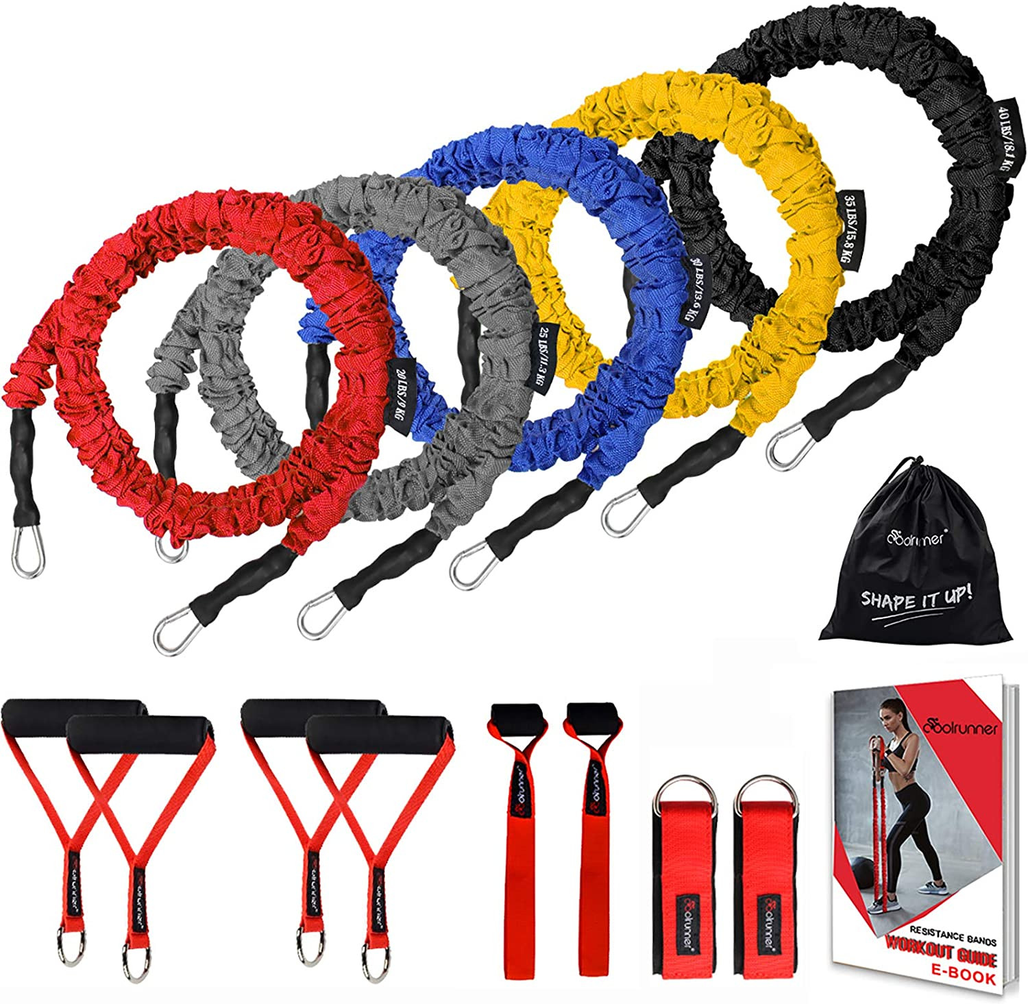 Set, Exercise Tubes, 20lbs To 40lbs Workout Bands With H