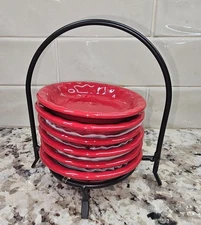 Signature Housewares Red Dipping Sauce Dishes or Butter Pats Set of 6 with Caddy