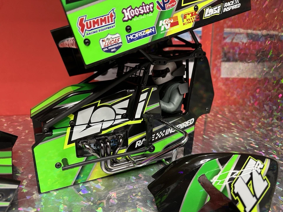 NEW Losi 22S Sprint Factory Wrapped Sprint Car Body w/ Cage & Decals: GREEN - Image 4 of 4