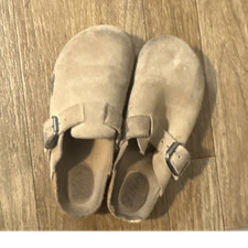 Birkenstock Boston Men's Beige Suede Clog Buckle Closed Toe Cork Insole 8