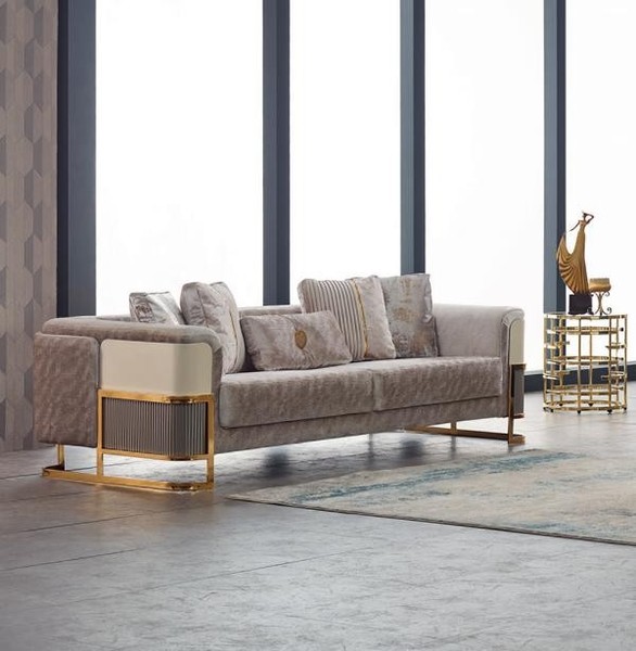 Dreisitzer Sofa 3 Sitzer Stoffsofa Polstersofa Couch Beige Moderne-image