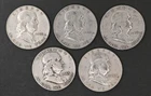 Lot of 5 Franklin Half Dollars.  Ungraded, circulated Lot 2545-52