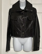 Carlisle Moto Crop Black Leather Jacket Size 8 NEW 