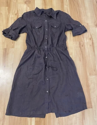 Gerry Weber Hemdblusenkleid Braun Leinen Gr.42 Kragen Knöpfe Taillenband - Bild 1 von 4