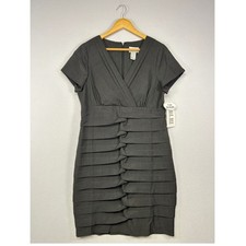 Career Professional Robbie Bee Women 10 Gray Tiered Ruffle V-Neck Sheath Dress