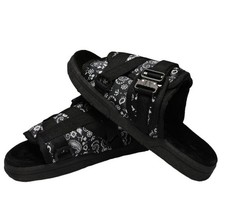 DRACO Men's Paisley Bandana Buckle Slide Sandals Black Size 11-12 Quite Luxury