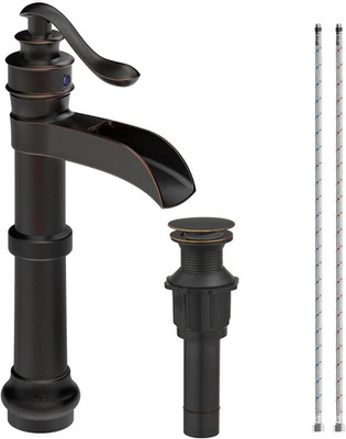 Oil Rubbed Bronze Waterfall Vessel Sink Tall Black Single Handle Bath Basin Farm