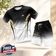 Men s Summer Sports Set Short Sleeve T-Shirt Shorts 2-Piece Outfit Casual Stre