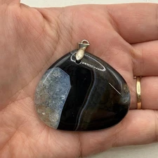 Large Black Agate Druzy Geode Stone Black Polished Teardrop Pendant Jewelry