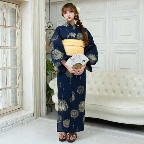 Japanese Yukata Kimono 3-piece set with a firework that colors the night sky - Image 2 of 4