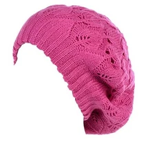 BYOS Women Mid-Weight Slouchy Leafy Cutout Crochet Soft One Size Fuchsia Leafy