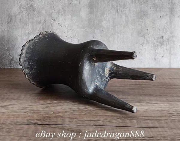 Taza de vino de cerámica negra antigua china neolítica cultura Majiayao de 8" de 3 patas Foto 4 de 4