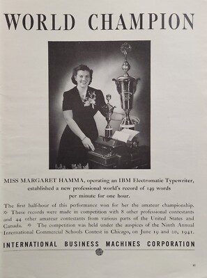 1941 IBM Electromatic Typewriter Print Ad Ephemera Wall Art Decor Margaret Hamma