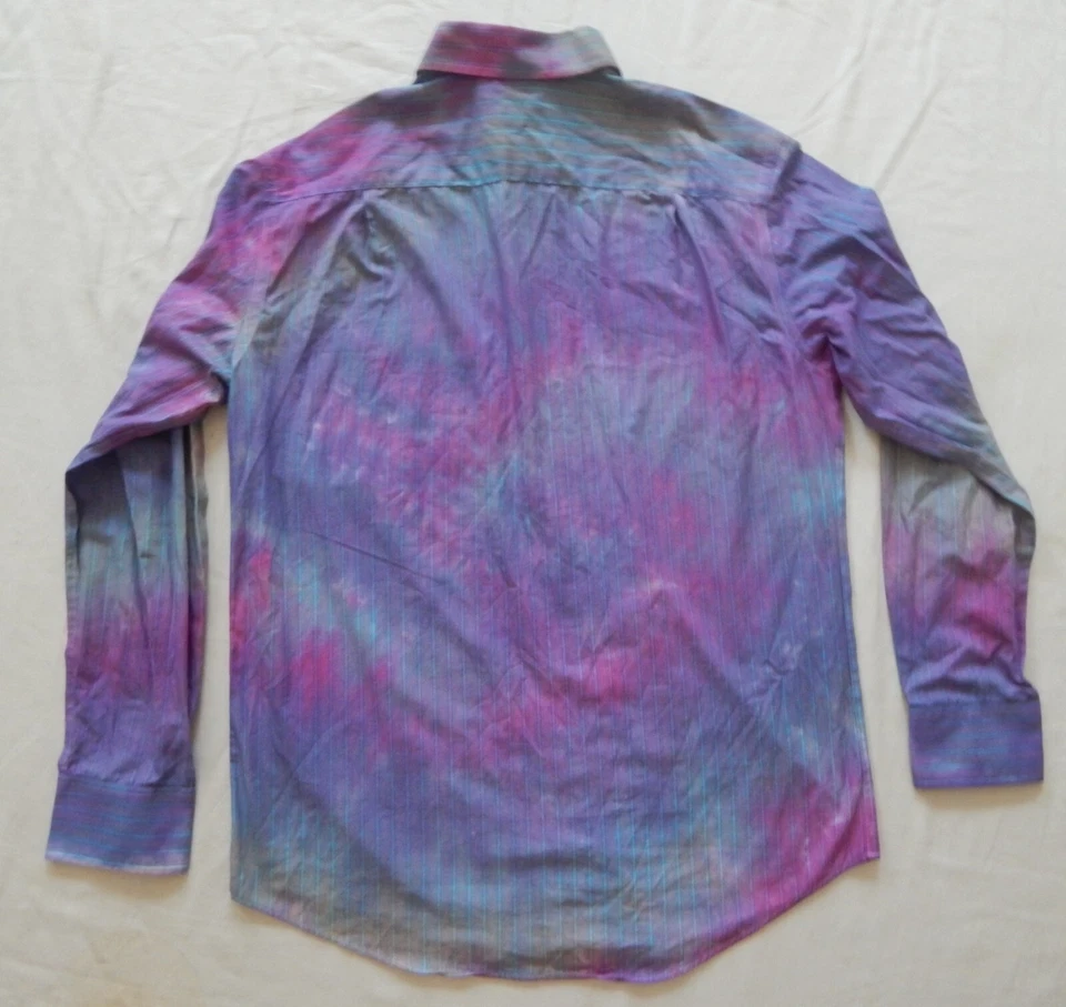 Camisa de vestir Tie Dye rosa púrpura espiral manga larga con botones - mediana para hombre Foto 2 de 4