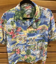 Vintage DISNEY Paradise Found Hawaiian Shirt Mens  Sz L Florida Print