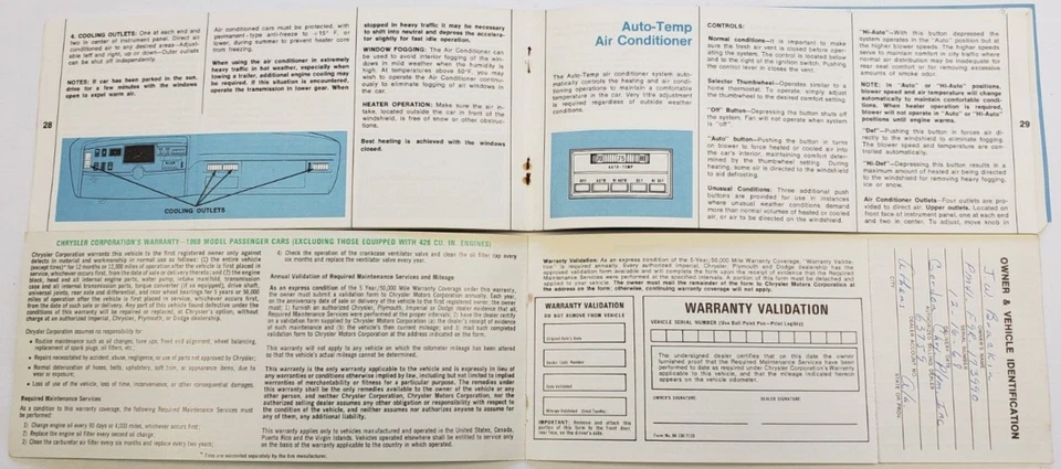 1969 Plymouth Furia Operatori Proprietari Istruzioni Manuale Guida W/Garanzia - Immagine 4 di 4
