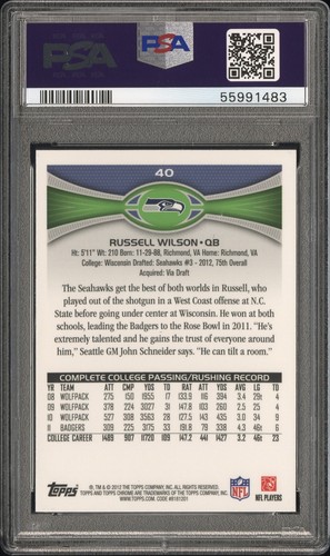 Russell Wilson 2012 Topps Chrome ROOKIE #40 PSA 10 - Picture 2 of 2