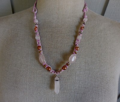 Rose Quartz Double Terminated Crystal Point Adjustable Hemp Necklace with Copper