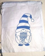 Happy Hanukkah Gnome Drawstring Cinch Sac Gift Bag Backpack Holiday 16" White